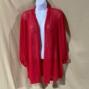 Kasper Size PM Lightweight Open-Front Red Cardigan
